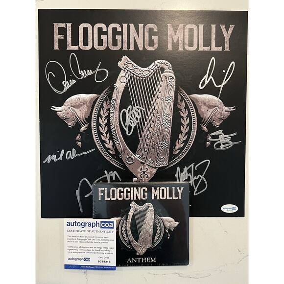 Flogging Molly SIGNED 12x12 Insert + New Sealed Anthem CD 7 Members COA Auto #3
